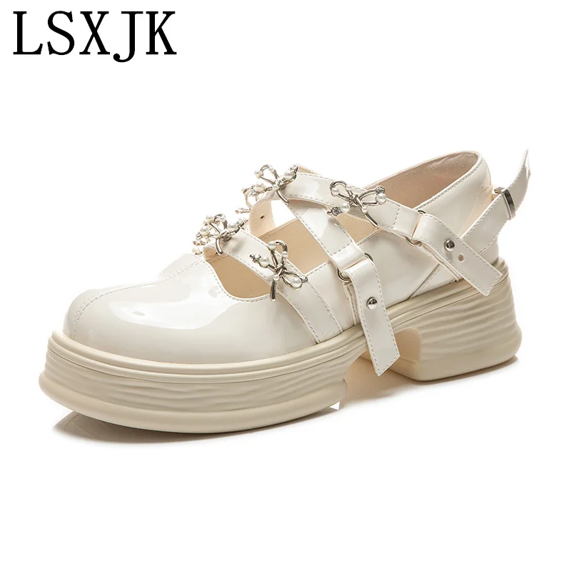 

Classics Genuine Leather Mary Jane Shoes 2022 Autumn New Lady Chunky Heel Pump Single Platform Commuter Bowknot Women's Shoes