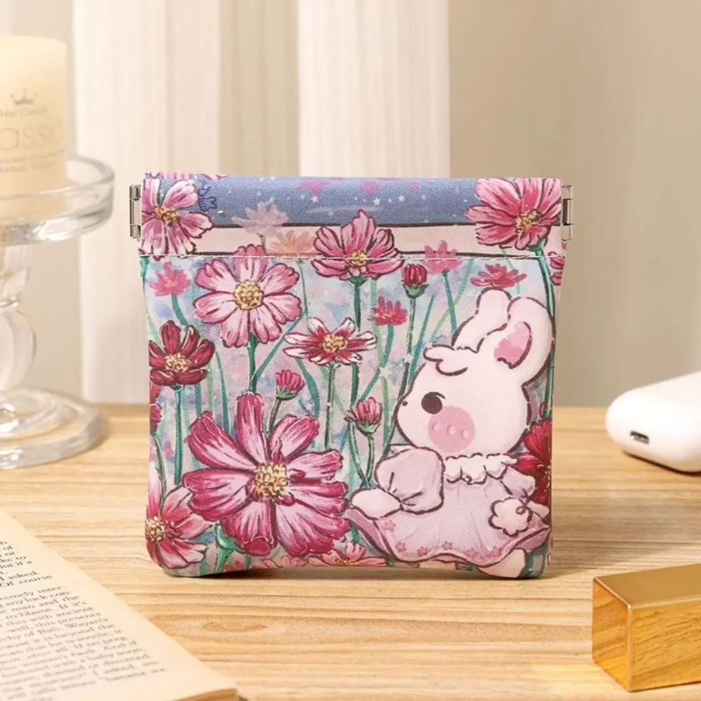 Cute Bunny Print Automatic Closing Coin Purses Women Coin Pouch Travel Lipstick Cosmetic Bag Fashion Waterproof PU Storage Bags