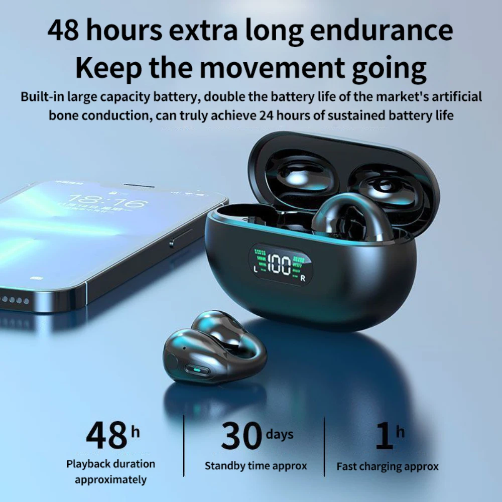 Фото Спортивные наушники, не повреждающие уши, bluetooth-совместимая гарнитура, наушники-вкладыши с клипсой и костной проводимостью №2