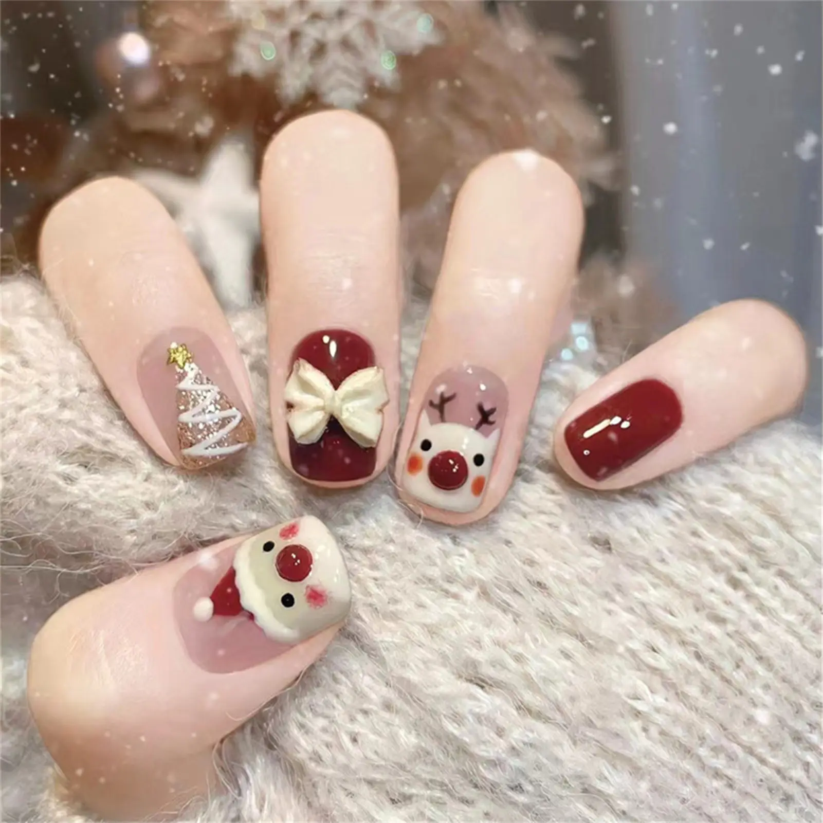 Cute Short Red Nail Set