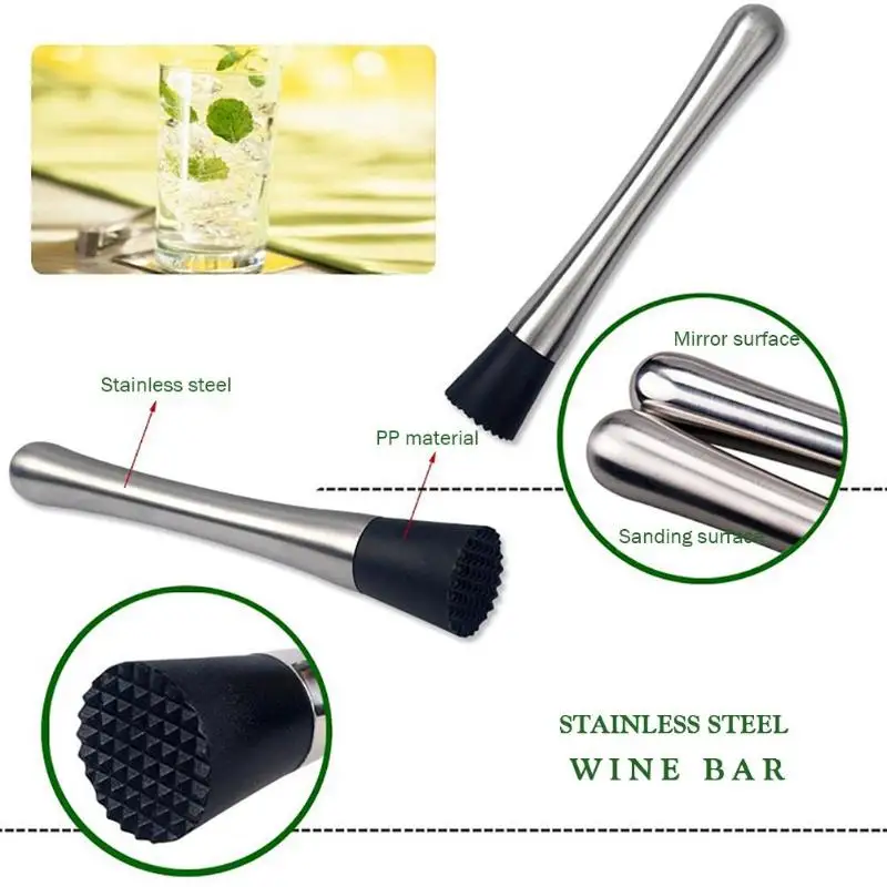Bar tools Stainless Steel Wine Mixing Stick Cocktail Muddler Shaker With Crushing Hammer DIY Drink Fruit Muddler Crushed Ice Barware Tool