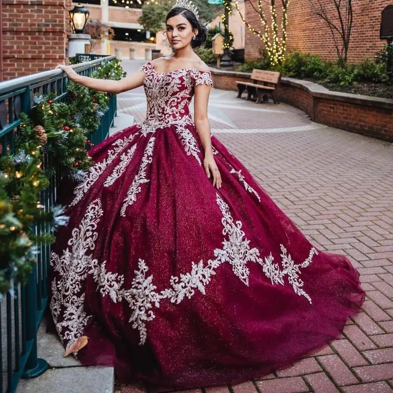 Burgundy Off Shoulder Ball Gown Quinceanera Dresses White Lace Applique Sweet 16 | eBay Burgundy Off Shoulder Ball Gown Quinceanera Dresses White Lace Applique Sweet 16 | eBay