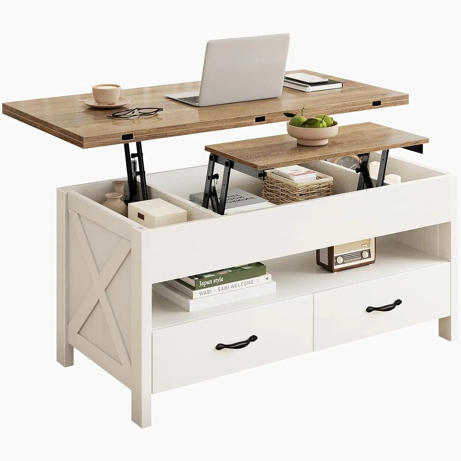 40" Lift Top Coffee Table, 4 in 1 Coffee Table with Hidden Compartment, Multifunctional Farmhouse Center Tables