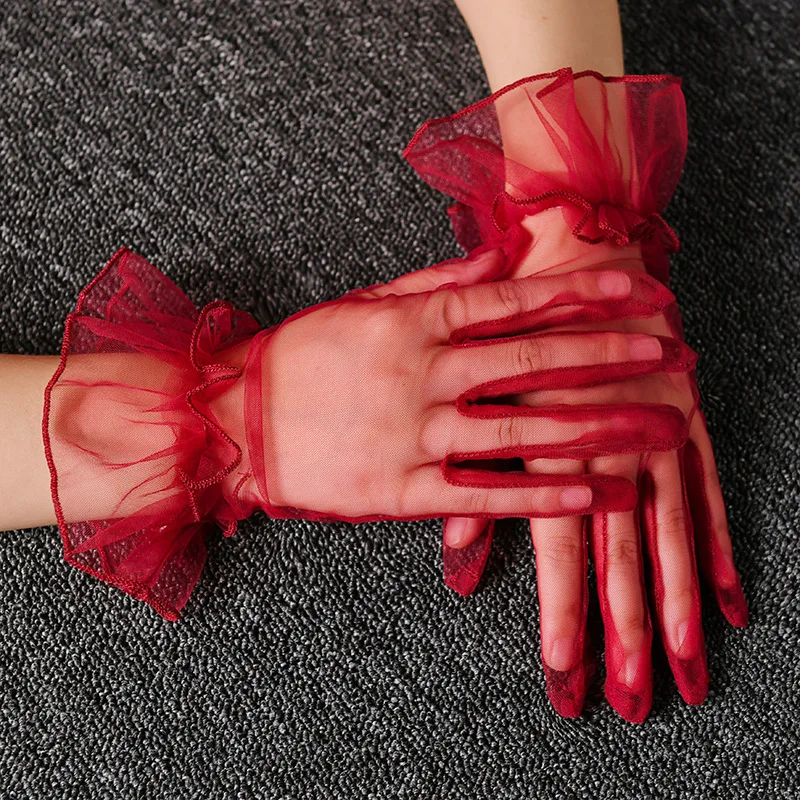 Sexy Thin Transparent Solid Short Fingerless Gloves Soft Breathable Net Yarn Mesh Women Performance Party Etiquette Elasticity