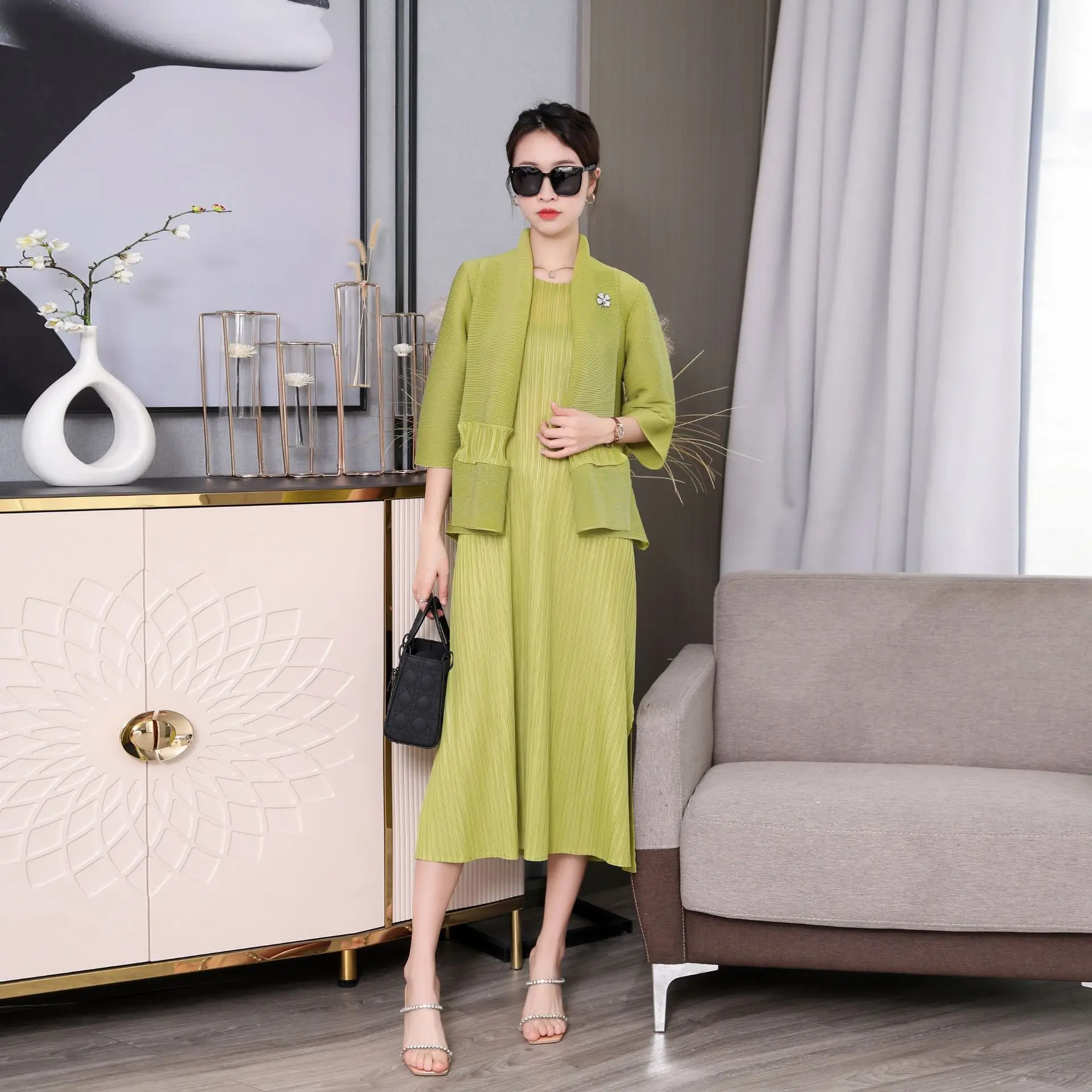 

Новинка Весна 2023 Элегантный Топ длинное платье комплект из двух частей свободный модный костюм большого размера для стройных мам