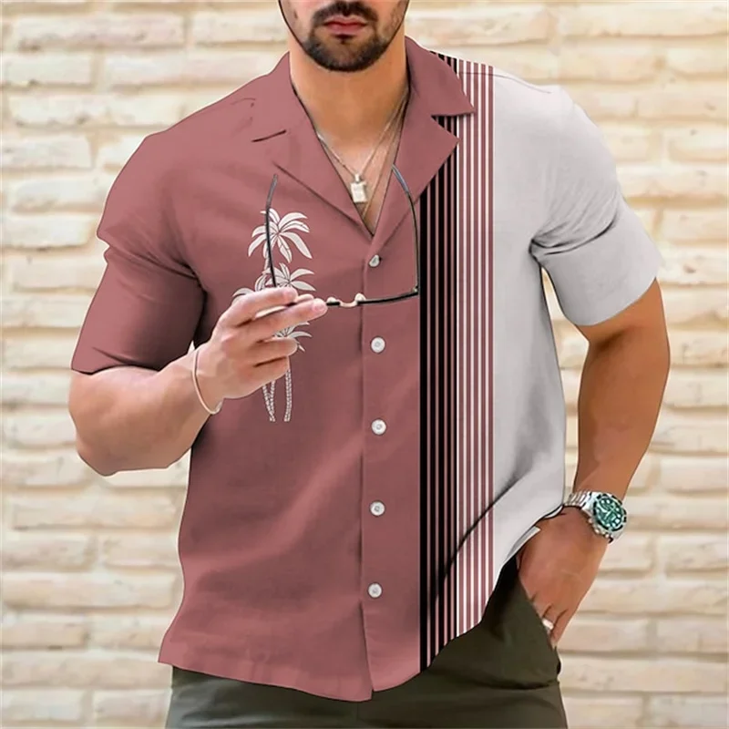 Luxury shirt 6 colors 2024 men's summer Hawaiian shirt casual fashion street short sleeve coconut striped beach holiday party