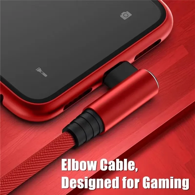 Right Angle Fast Charging Braided USB Cable with Elbow Design, Multiple Length Options