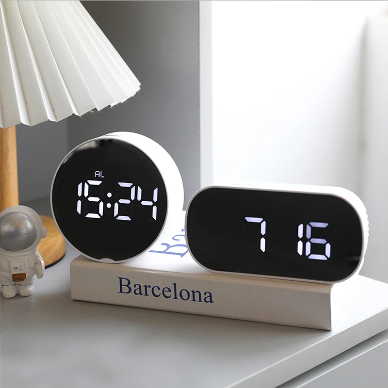 LED Mirror Digital Alarm Clock Night Lights Thermometer Wall Clocks Lamp Square Rectangle Multi