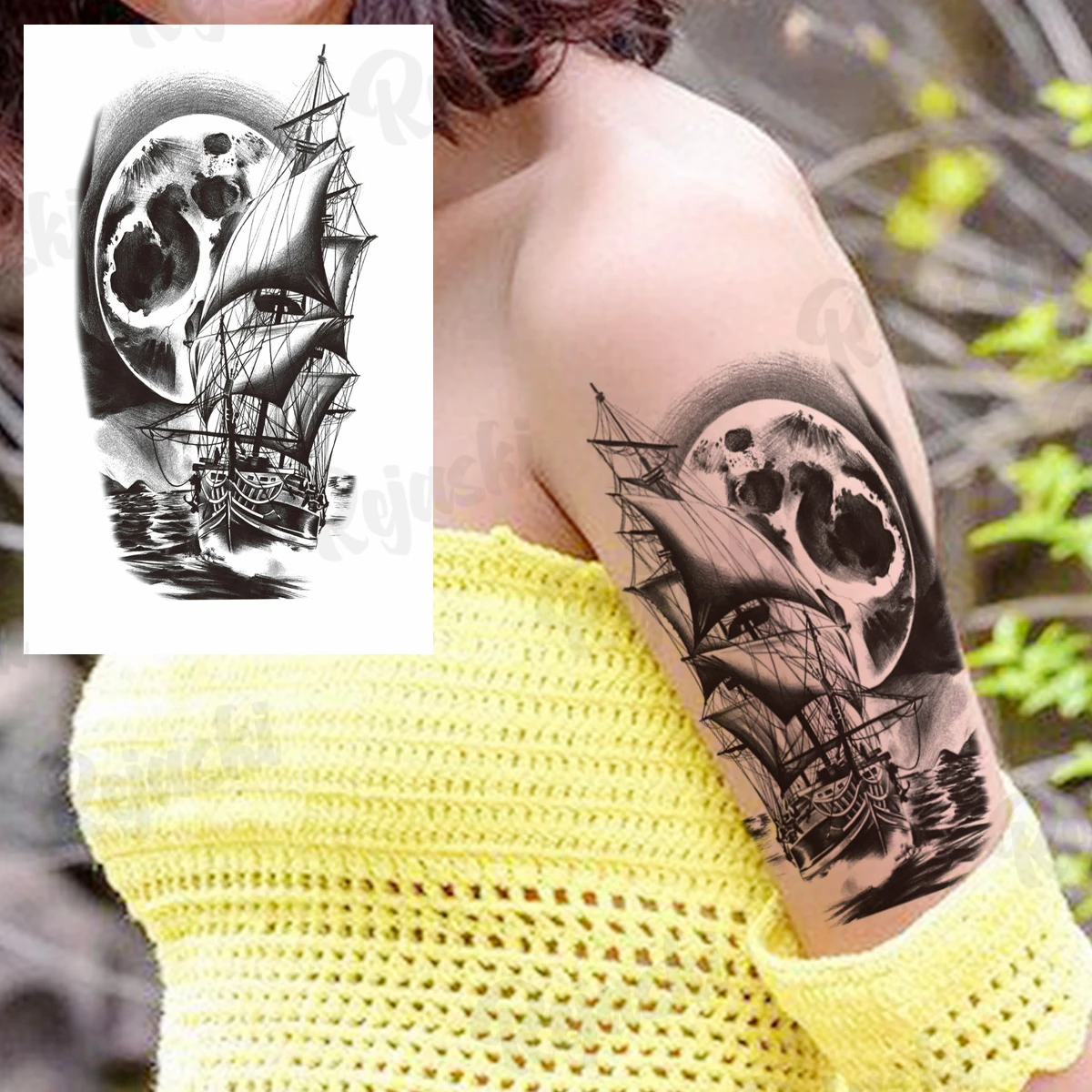 Tatouage Bateau Pirate Avant Bras Tatouage temporaire en forme de bateau de Pirate, pour femmes, adultes,  réaliste, henné, attrape rêve, plume, crâne, autocollant pour bras |  AliExpress