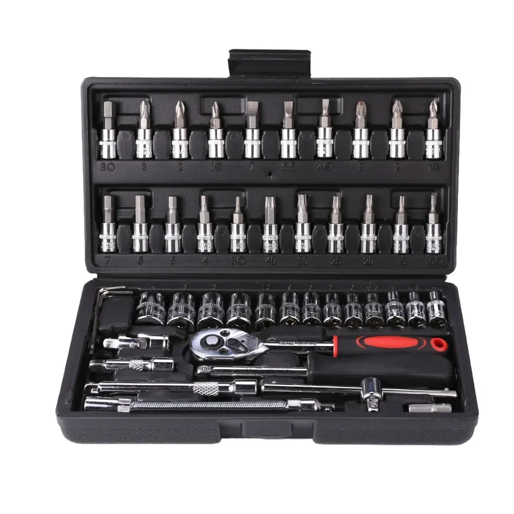 Socket Wrench Set Car Repair Tools 46/53 Piece Drive Socket Set 1/4 Inch Ratchet Wrench Set For Auto Repair House