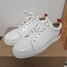 Fashion Luxury Night Club Low Top Red Bottom For Men Shoes White Genuine Leather  Flats Sneakers