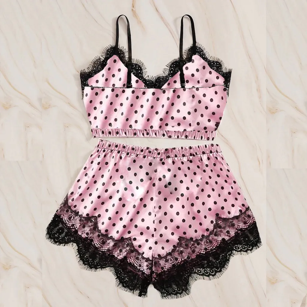 

Summer Ice Silk Pajamas Women's Lace Sexy Strap Set Pajamas Cute European and American Foreign Trade Silk Home Fur