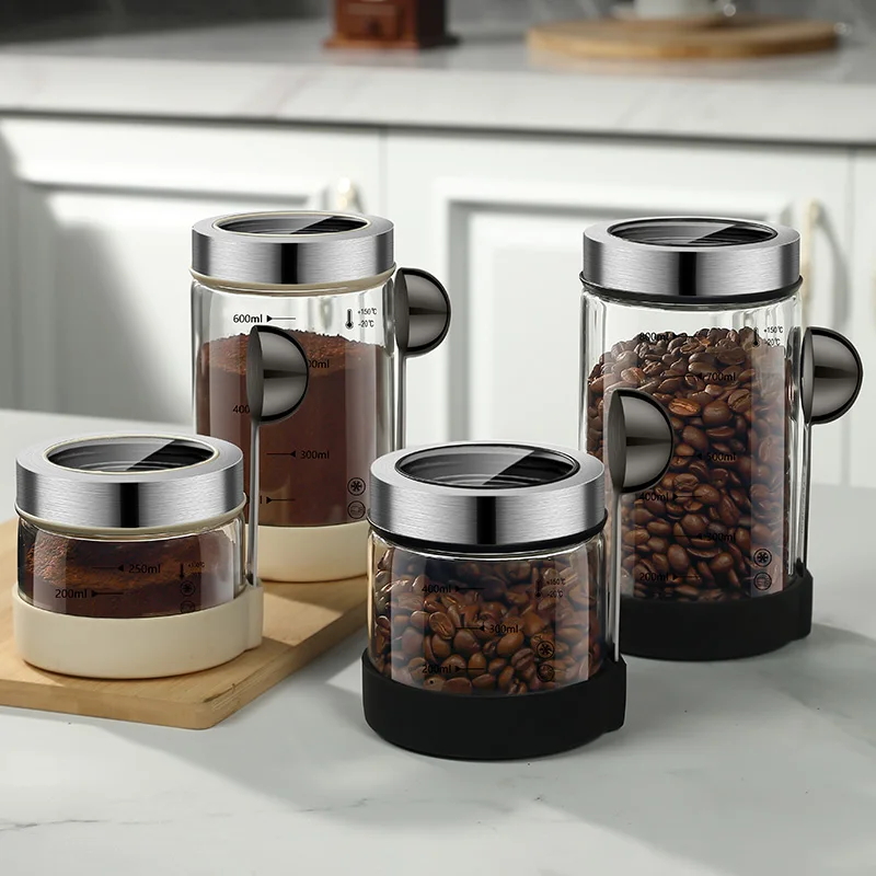 Coffee Bean Glass Sealed Jar Moisture-Proof and Fresh Keeping Coffee Powder Storage Jar Tea Grain Storage Container