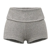 Summer Clothes Casual Shorts Woman Knit Fold Over Shorts High Waisted Slim Fit Stretchy Yoga Shorts Active Jogger Shorts Black - Image 3