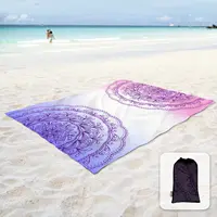 Sand Proof Beach Blanket Sand Proof Mat with Corner Pockets and Mesh Bag for Beach Party,Travel,Camping,Blue and Pink Mandala 2