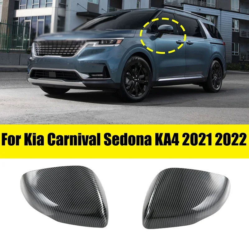 

For Kia Carnival Sedona KA4 2021 2022 Rearview Side Mirror Cover Wing Cap Exterior Door Rear View Case Trim Carbon Fiber Look