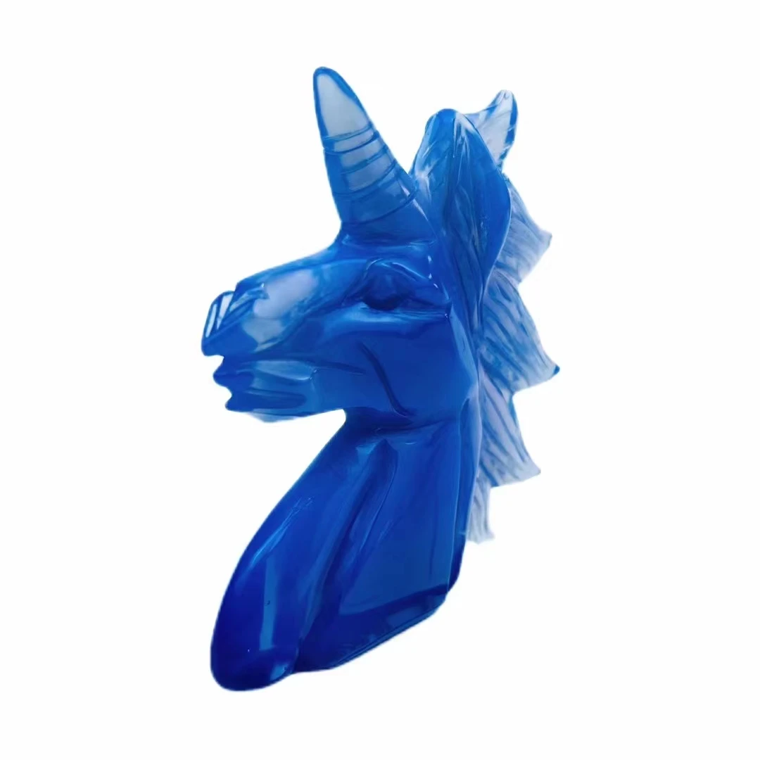 

Natural Crystal Unicorn Figurine Statuette Blue Opal Manual Carving Craft Sculpture Ornament For Healing Home Decor Gift