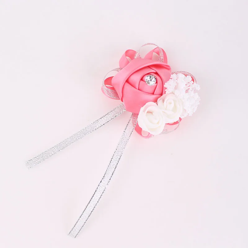 Silk Roses White Wrist Corsage for Bridesmaids - Elegant Floral Bracelet in Pink and Blue for Weddings