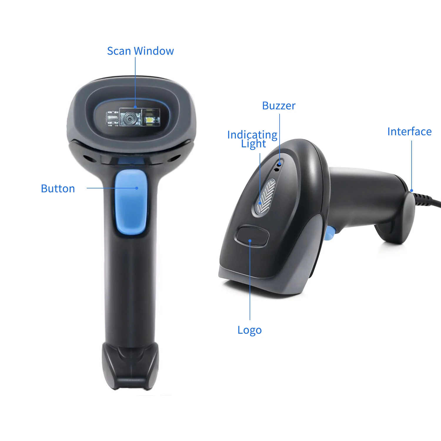 Handheld Barcode Scanner 1D/2D/QR Code Scanner 2.4G Wireless & USB Wired Bar Code Reader Compatible with Windows Mac Linux