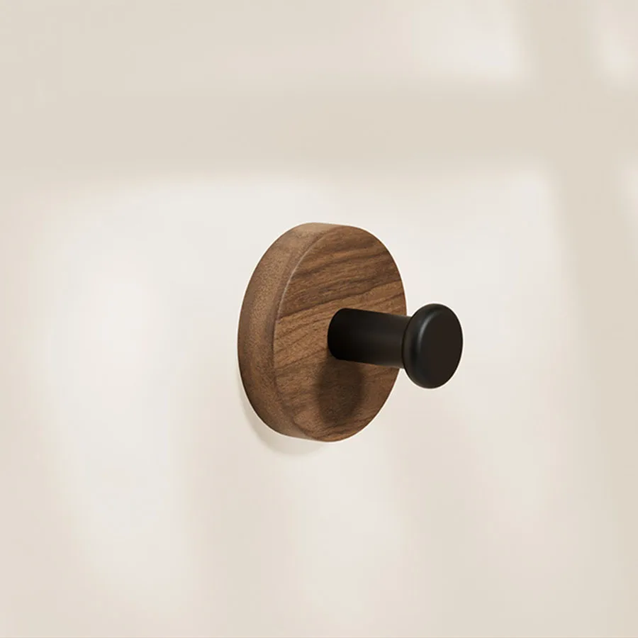 Walnut Wood Door Hook Adhesive Bathroom Towel Rack No-Drill Wall-Mounted Coat Hanger Wooden Hook for Kitchen or Bathroom 5
