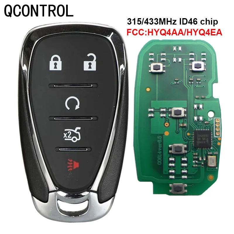 

QCONTROL 5 Button Smart Remote Key ID46 Chip for Chevrolet Camaro Equinox Cruze Malibu Spark315/433MHz HYQ4AA HYQ4EA