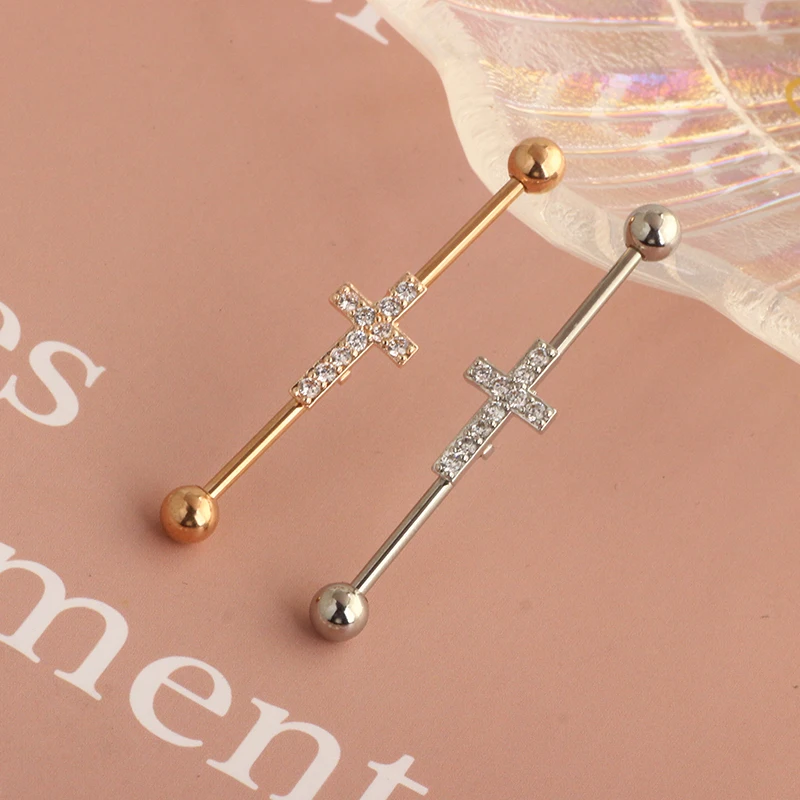 Long Industrial Barbell Rings Piercing Ear Stud CZ Zircon Cartilage Tragus Earrings 14 Barbell Jewelry tragus earrings