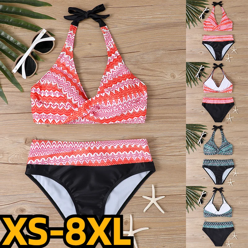 

2023 New Women Retro Bathing Suit Swimsuit Female New Design Printing Bikini Swimwear Summer High Waist Two Piece Set Bath Suit