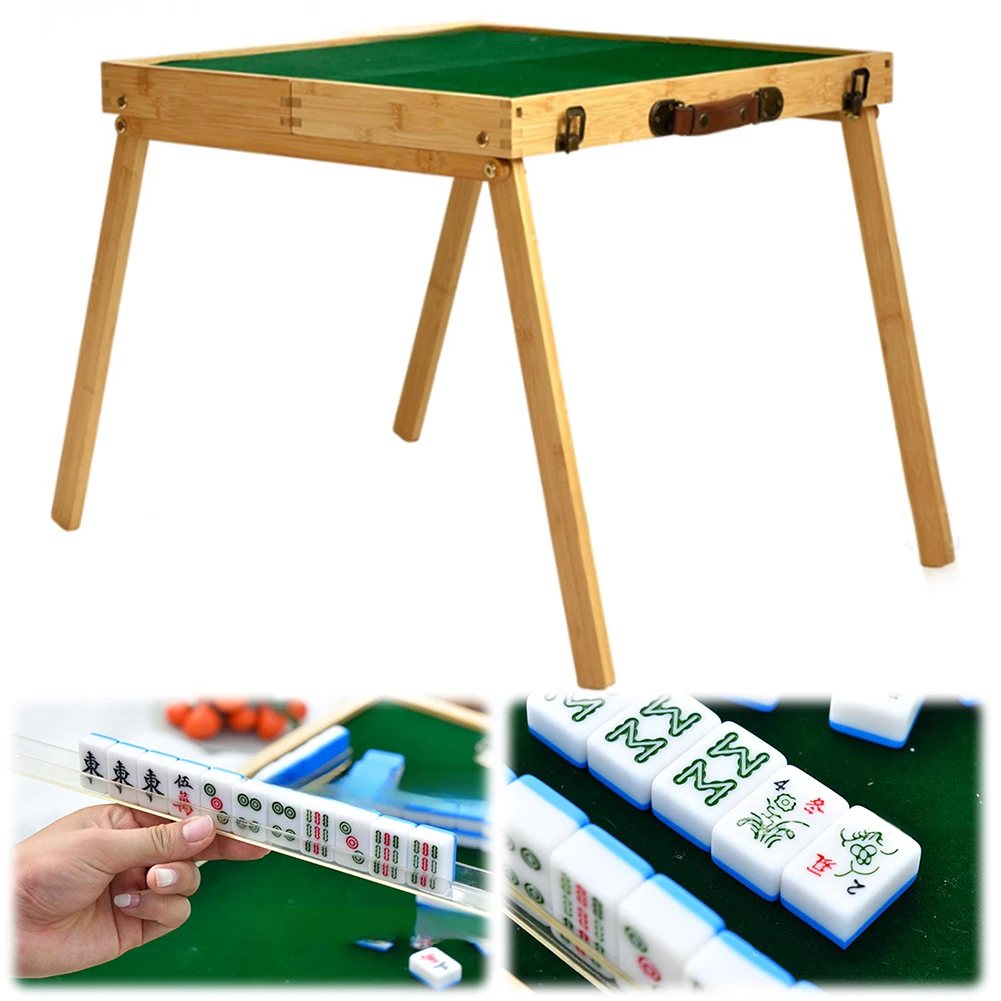 Travel Portable Mahjong Table with Chinese Mahjong Tiles Set Portable Mahjong Game Kits for Outdoor Camping Dormitory 3