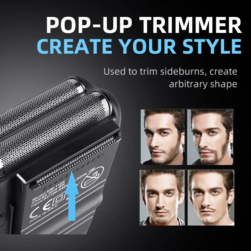 KEMEI-1102 compact rechargeable lithium ion shaver kit foil professional electric shaver for men