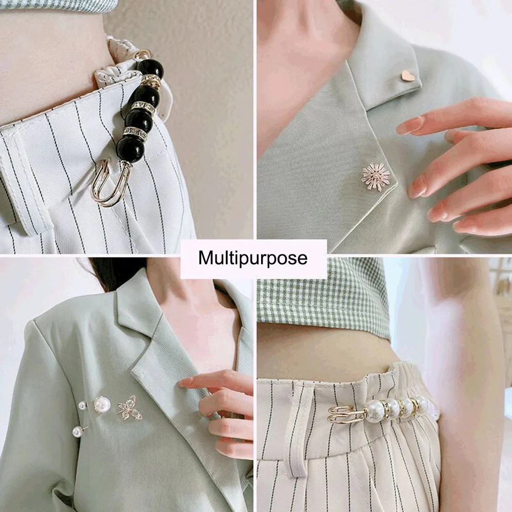 Fashion Brooches Double Pearl Pin Brooch For Women Clothing Dress Fixed Safety Pin Woman Brooch Accessories Pants Decoration Pearl Jewelry Clip