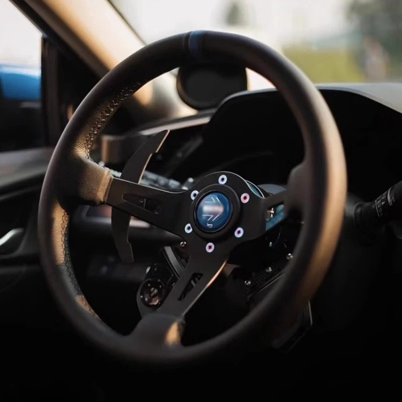 

14-inch car modified competitive racing steering wheel MO*MO sports quick removal of deep concave leather steering wheel