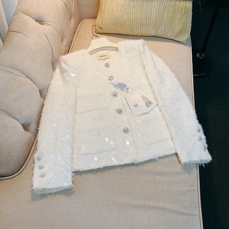 

Manteau Femme Hiver 2023 Luxury Designer High Quality Elegant White Tweed Jacket for Women Korean Fashion Wool & Blends Coats