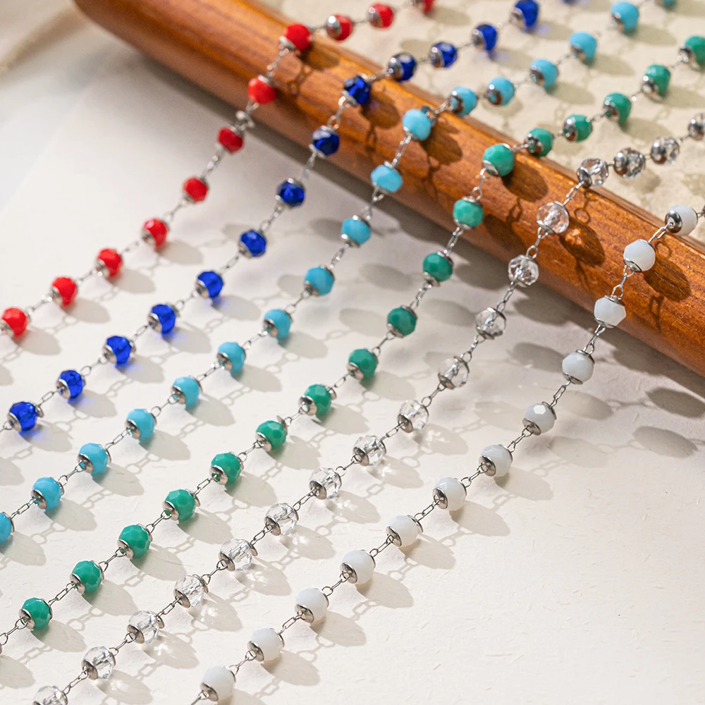 Stainless Steel Beaded Chain for DIY Jewelry Making - 1 Meter Crafting Accessory