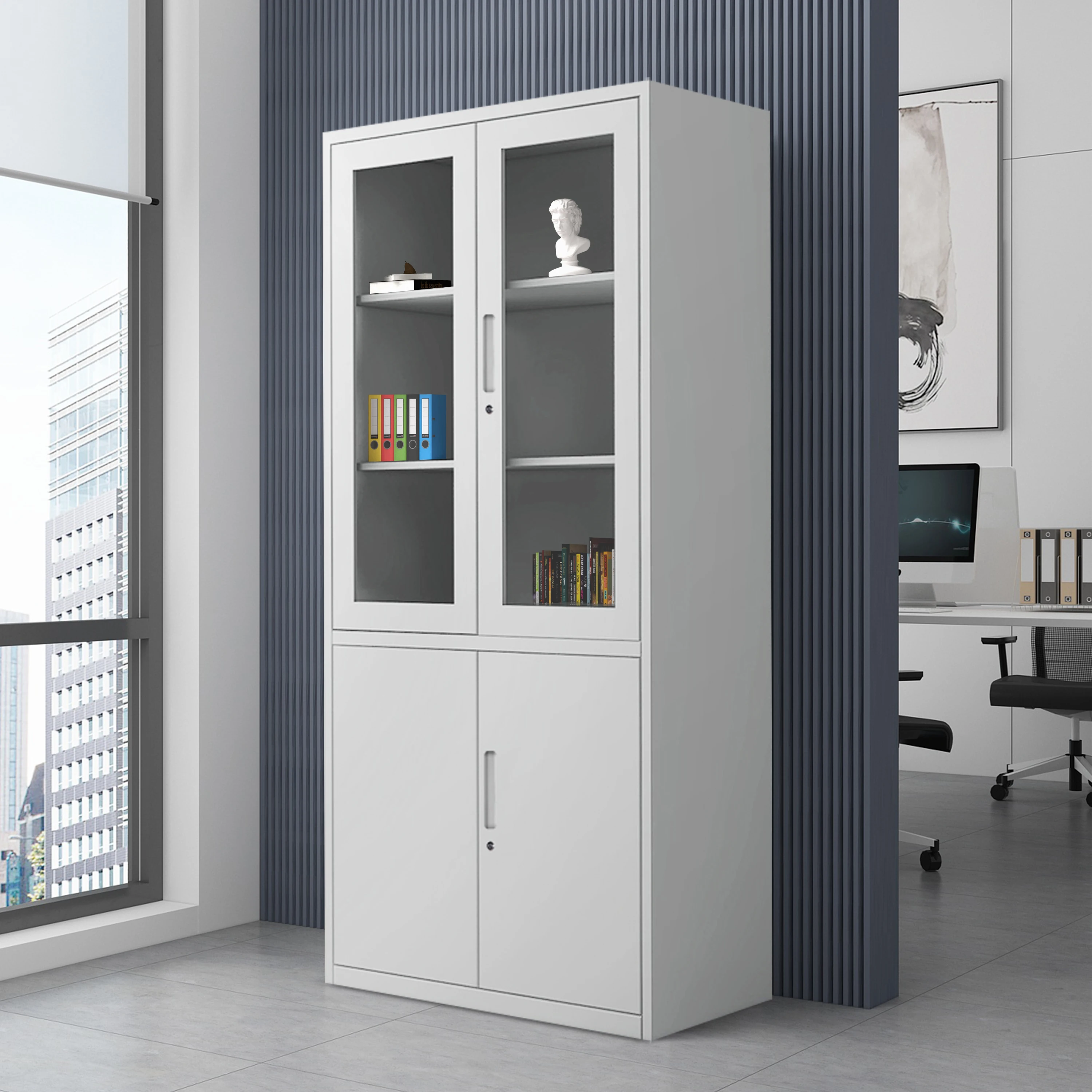 

Офисный металлический высокий регулируемый стеллаж, запирающийся на 2 двери, стальной шкаф для хранения документов