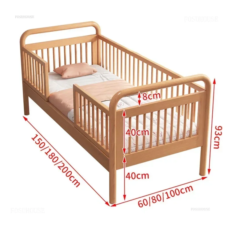 Creative Modern Children Beds for Bedroom Minimalist Widened Guardrails Child Bed Beech Fashion Toddler Bed for Kindergarten G