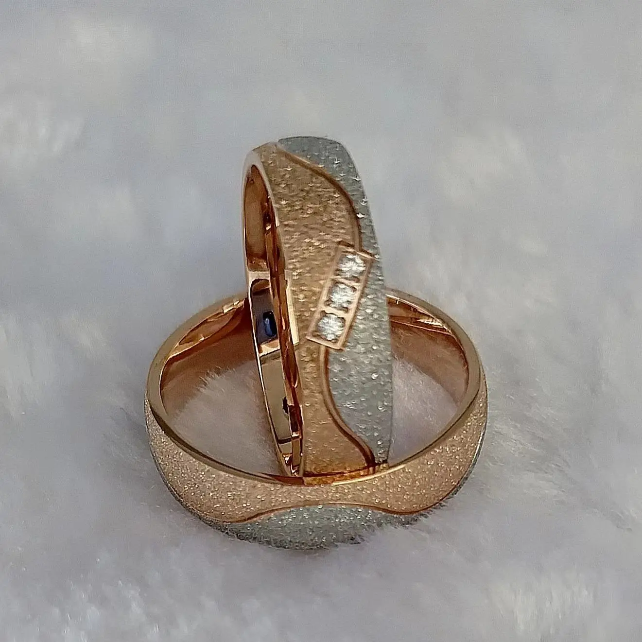 Platinum & Rose Gold Couple Rings With Tiny Diamonds JL PT 404 - Etsy