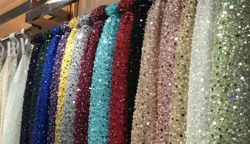 Description Picture 2 of item1yard Price Hot selling pearl sequin fabric mesh gauze stage dress performance dress evening dress wedding dress beaded fabric