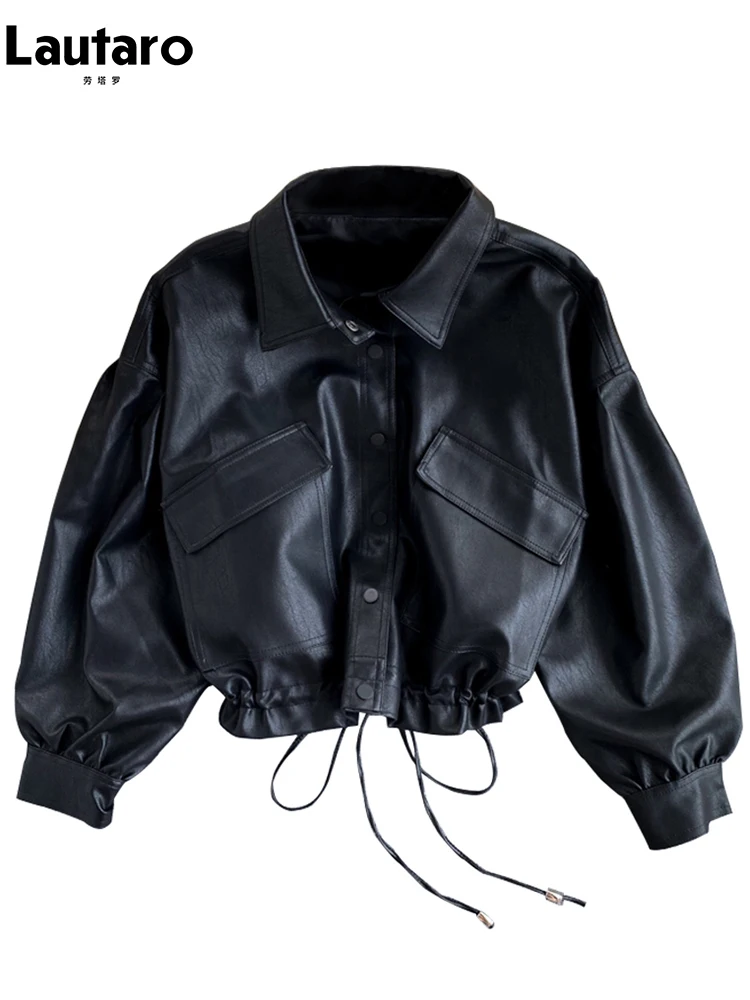 Lautaro-Short PU Leather Jacket for Women, Black, Cool, Light