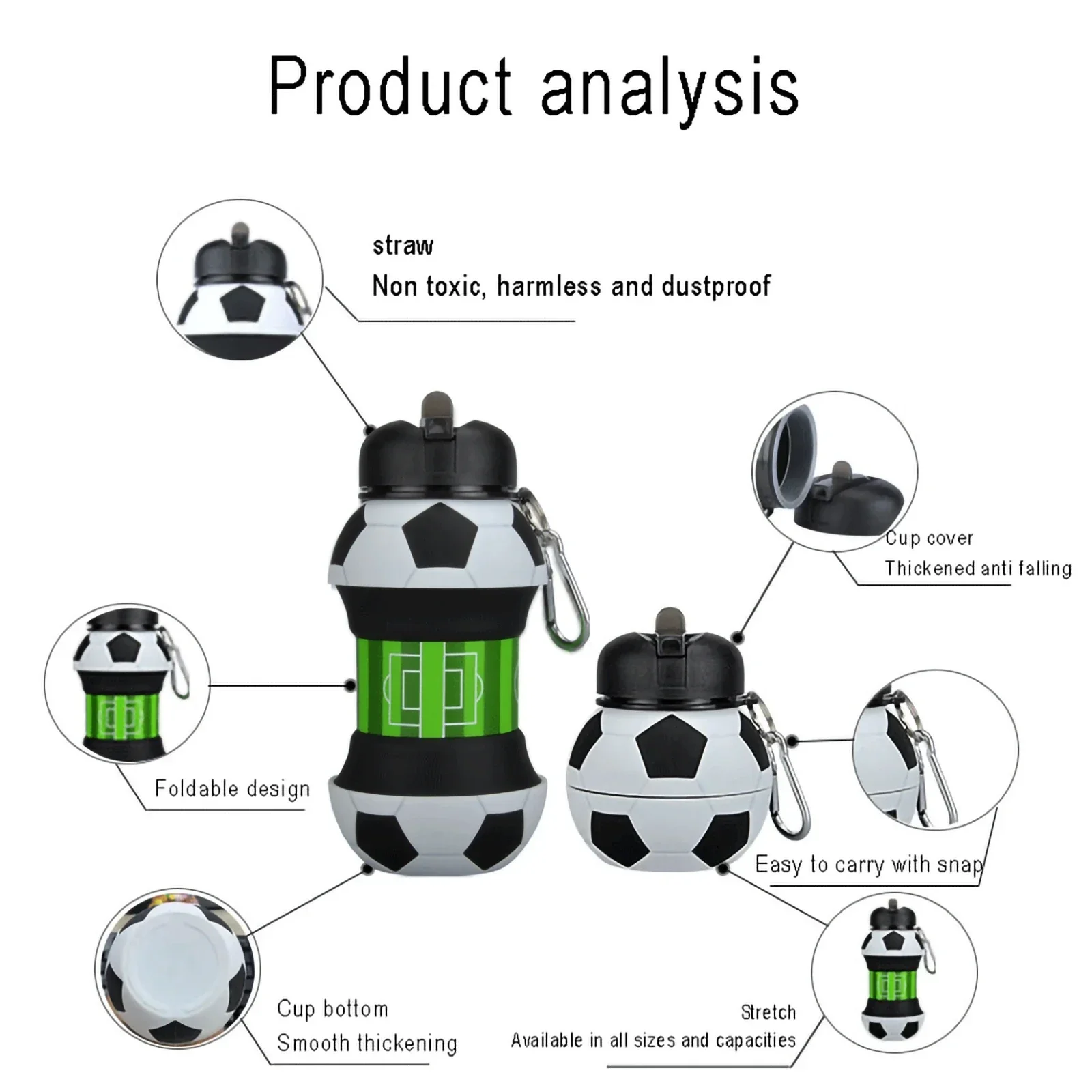 Outdoor Sports Fold Water Bottle Football Basketball Tennis Golf Leakproof Portable Silicone Kettle Travel Children Adult Bottle