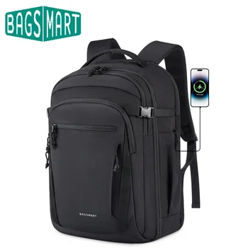 BAGSMART Men's and Women's Travel Backpack Lightweight Carry-On Backpack 17.3-Inch Laptop Business Work Backpack with USB Hole