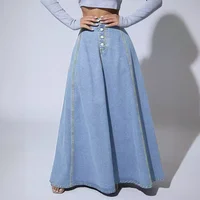 Denim Skirts Women Long Skirt A Line Single Breasted High Waist Jeans Vintage Maxi Simple Casual Elegant Splice Y2k Streetwear - Image 3