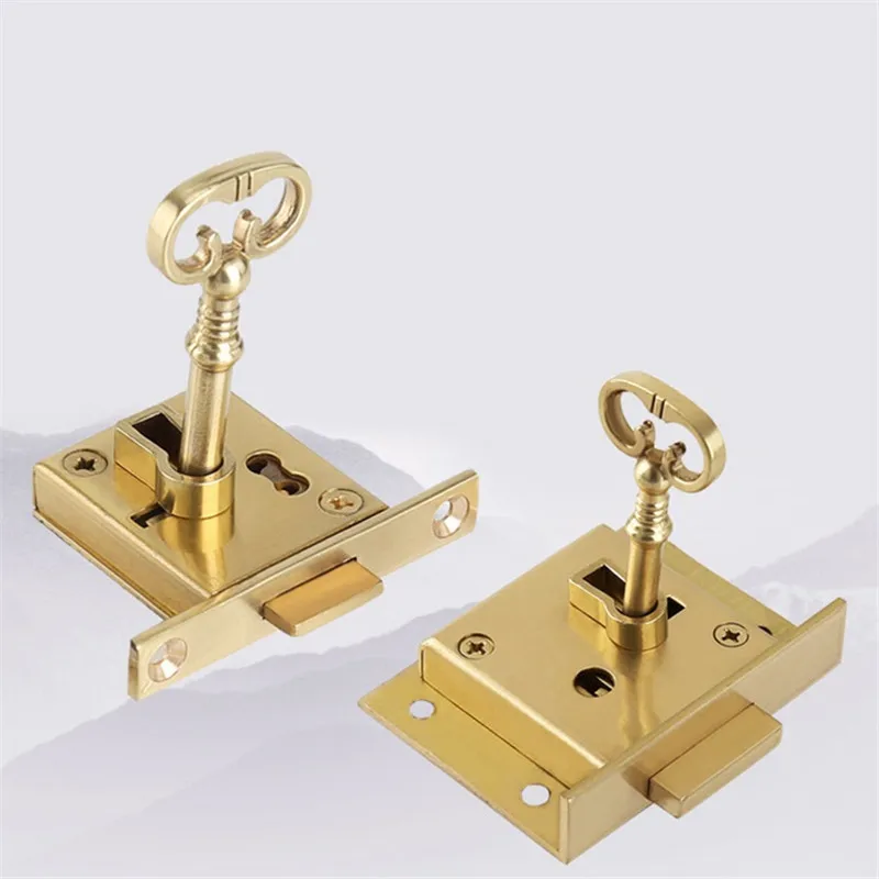 

50Pcs Retro Antique Brass Cabinet Lock Cupboard Drawer Wardrobe With Key European Vintage Lockers Furniture Hardware