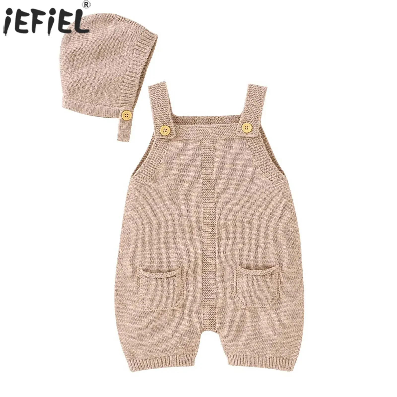 

Baby Girls Boys Fall Knitted Romper Stretchy Suspender Pants Warm Knitwear Overalls Dungarees Sweater Bodysuit Jumpsuit with Hat