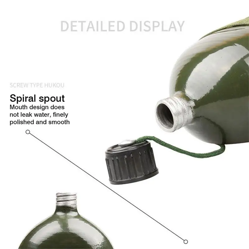 Military Type 87 Aluminum Kettle Convenient Large Capacity Survival Water Bottle Canteen Kettle for Outdoor Camping Travel Sports Water Bottle Portable Water Bottle