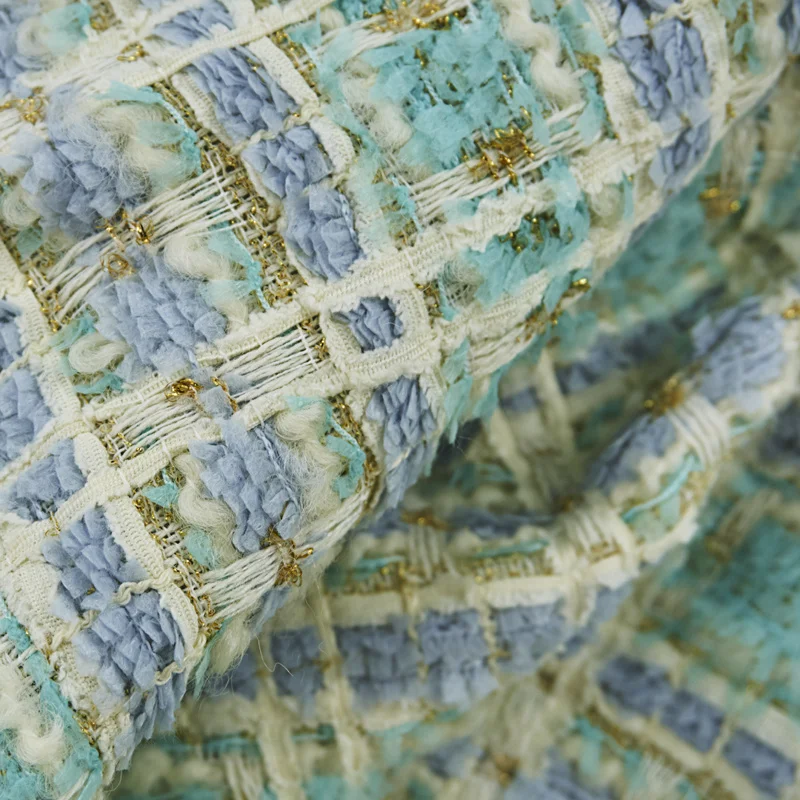 

Ice Cream Blue Wool Woven Tweed Fabric For Coat Dress 트위드젤ツイード트위드 Au MÈTre Ткань Для Шитья Sewing By The Yard Tecido