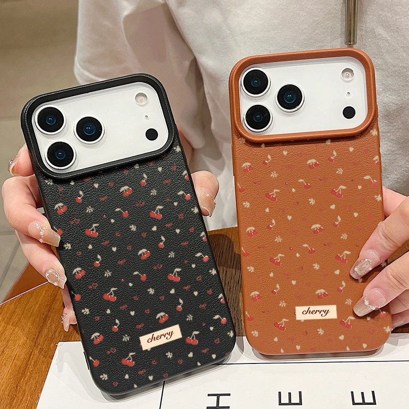 Little Cherry Leather Texture Shockproof Phone Case
