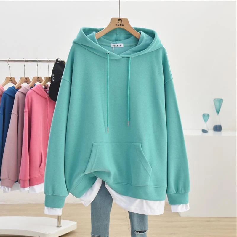 Fashion Spliced Pockets Fake Two Pieces Hooded Sweatshirts Female Clothing 2023 Autumn Loose Casual Tops Korean Sweatshirts