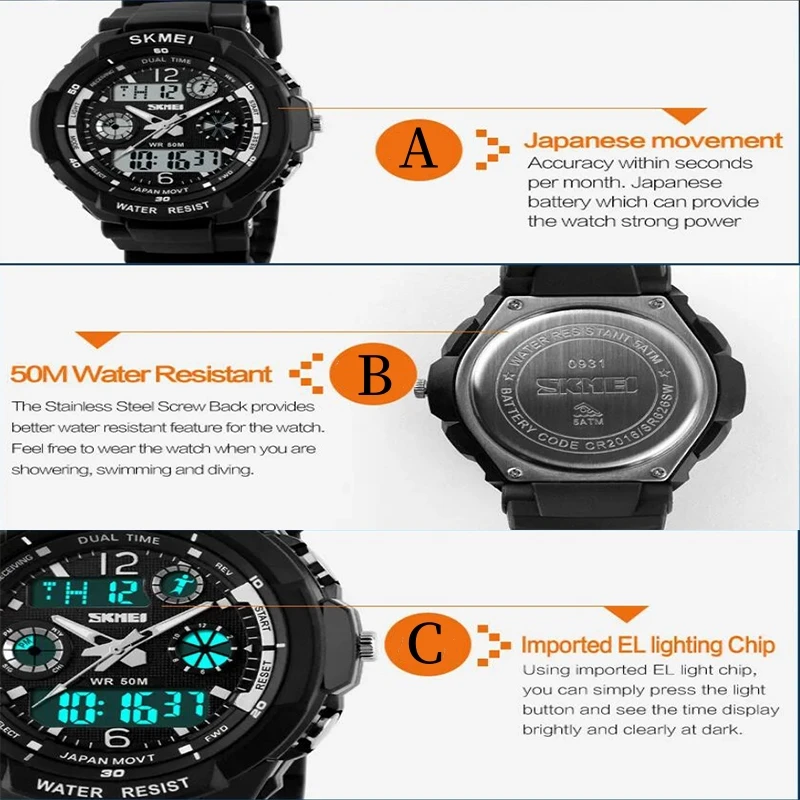 Skmei Kid's Digital Sport's Watches Boy Girl Fashion Dual Time Children Led Waterproof Electronic Wristwatch Relogio Masculino 6