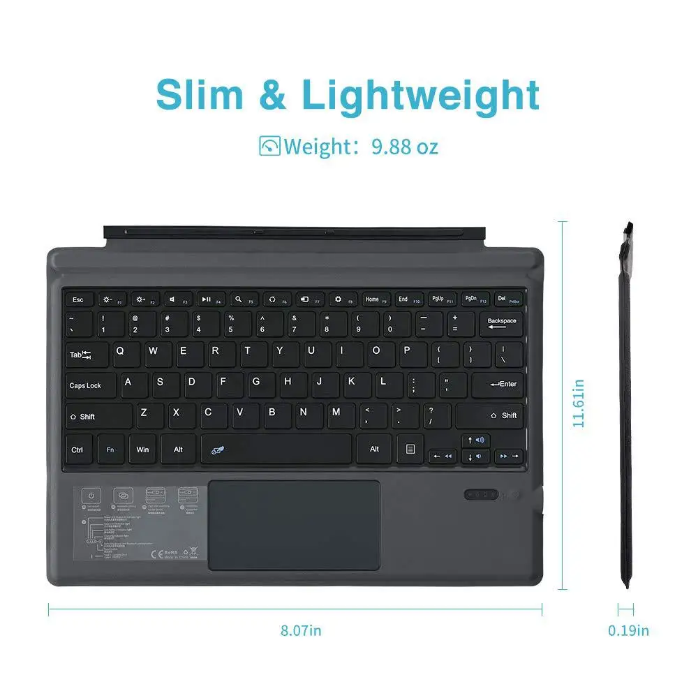 Wireless Bluetooth Keyboard for Microsoft Surface Pro 3 4 5 6 7 8 9 X Go 1 2 3 Trackpad Backlight Tablet Touchpad Keyboard