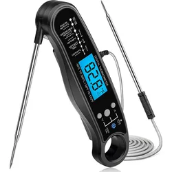 Enhanced Digital Kitchen Food Thermometer with Dual Probes - Fast & Precise Cooking Tool with Backlight - 100mm (Black)